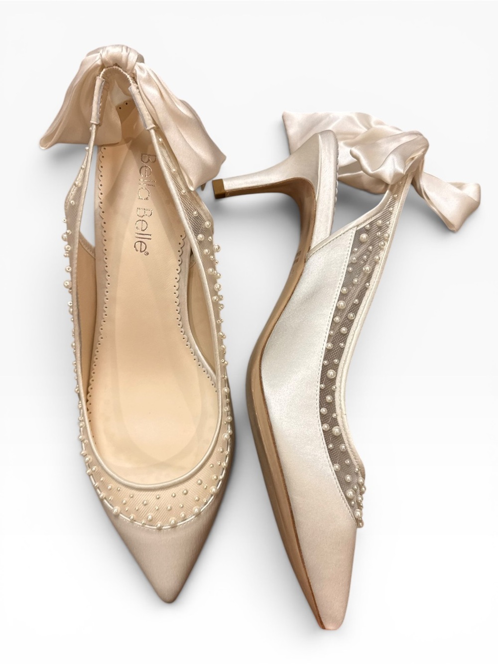 Bella Belle GEORGIA
Low Heel Pearl Slingback Shoes with Silk Heel Bow Size 10